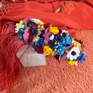 Tocado de flores Azul y Granate